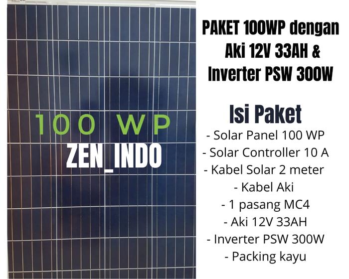Jual Paket Hemat Solar Panel 100WP, Aki 12 v 33 Ah dan Inverter PSW ...