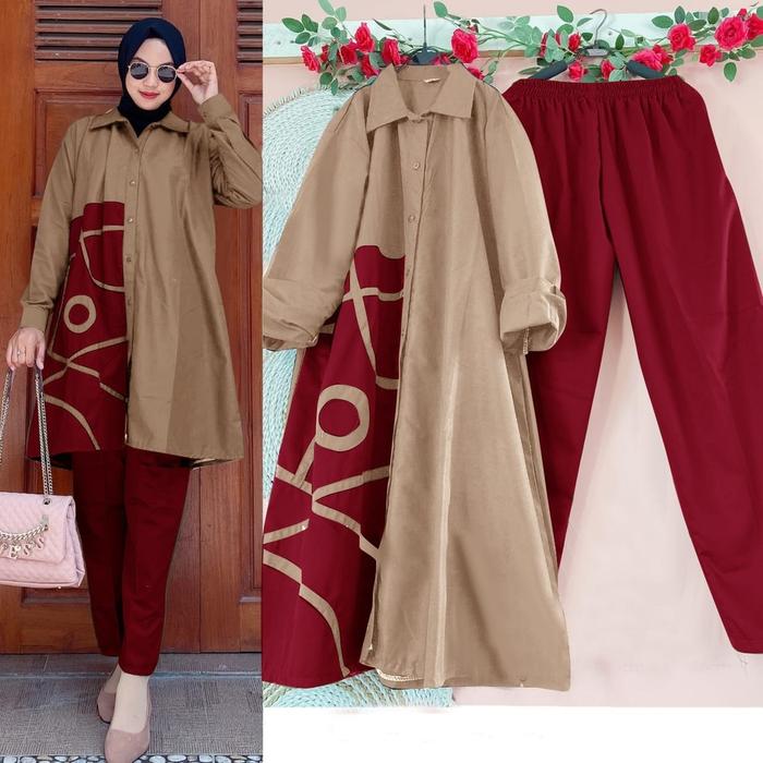 Gambar Marion Set /Setelan Jumbo Fashion Muslim Wanita - moca dari @Rose Store undefined Tokopedia