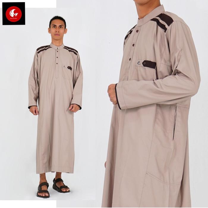Gambar Jubah Muslim Gamis Pria Cordova Krem List Coklat Kopi AL-ISRA - Krem, S dari Okechuku undefined Tokopedia