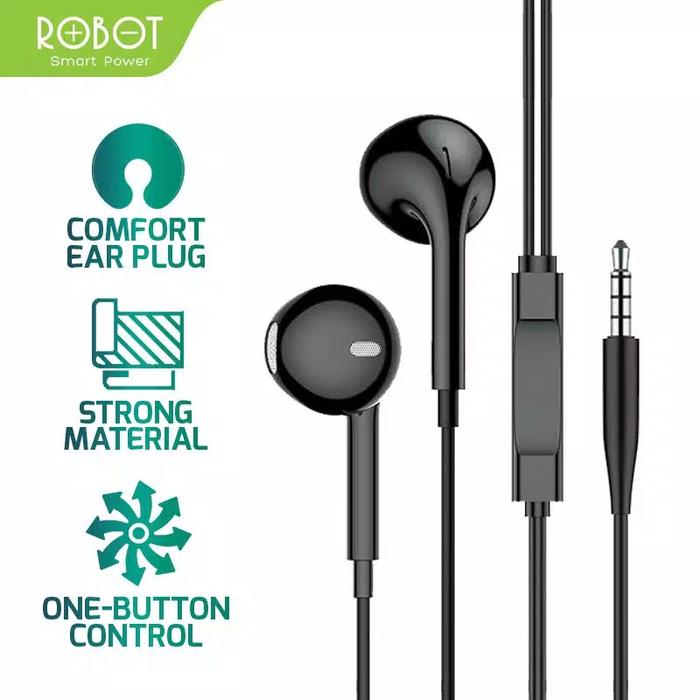 Gambar Headset ROBOT RE10 Wired Bass Android Iphone Original - Hitam dari Firstcomcell undefined Tokopedia