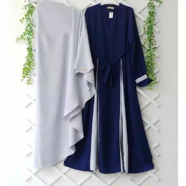 Gambar Marwah Syari Set Premium/ Gamis Setelan Khimar - navy grey dari @Rose Store undefined Tokopedia