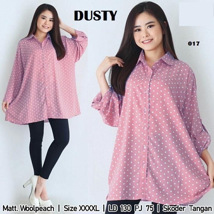 Gambar Kemeja polkadot oversize hem wanita jumbo bigsize dusty milo size 4XL - Dusty dari ERIKAWAI SHOP undefined Tokopedia