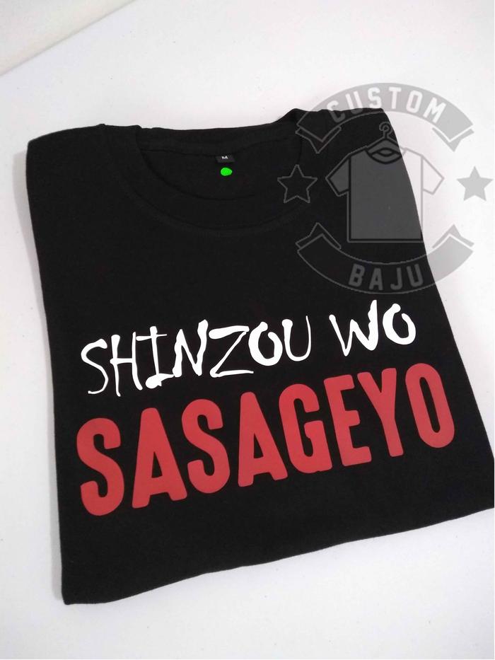 Gambar Kaos Shinzou Wo Sasageyo Attack on Titan - Hitam, XXL dari origins by custombaju undefined Tokopedia
