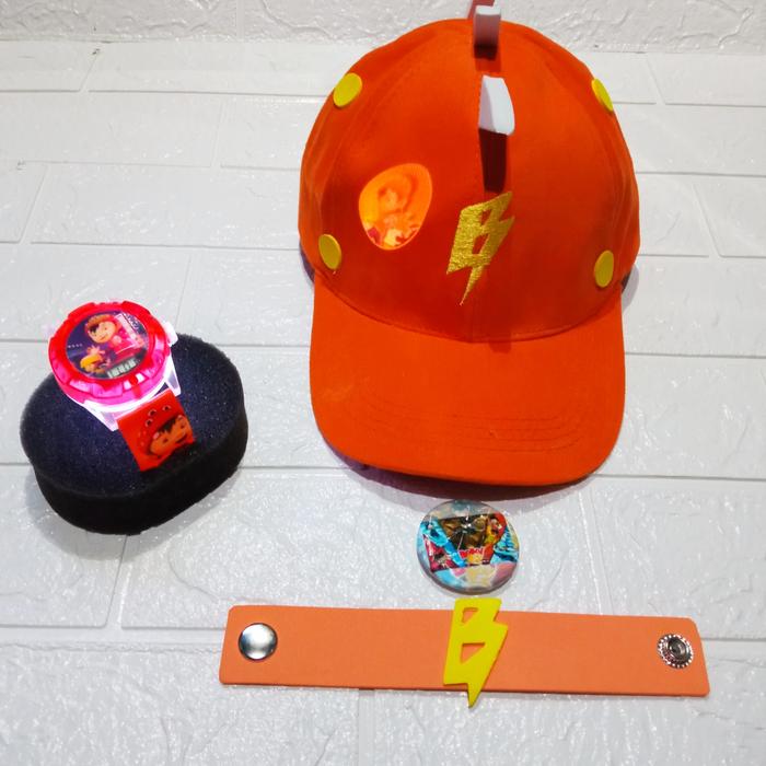 Gambar topi boboiboy logo bordir+jam tangan+gelang bonus pin boboiboy terbaik - galaxy, M 7-12 tahun dari akhsanikhsanshop undefined Tokopedia