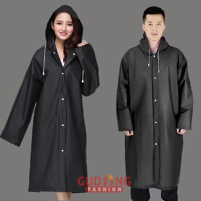 Gambar Jas Hujan Ponco dengan Hoodie Tebal Anti Slip Waterproof Pria Wanita Unisex - Hitam dari Gudang Fashion Id undefined Tokopedia