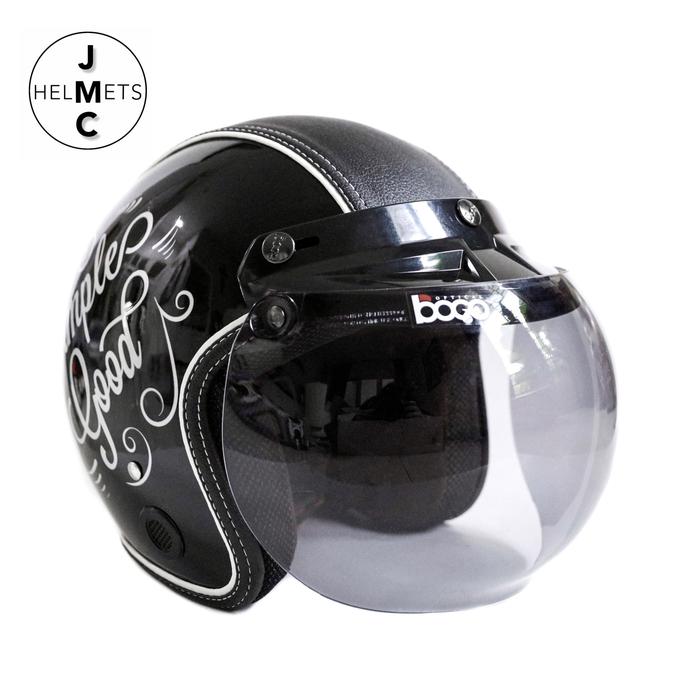 Gambar Helm Bogo Retro JMC Motif Simple Is Good Hitam SNI - Bogo Original dari JMC Helmet undefined Tokopedia