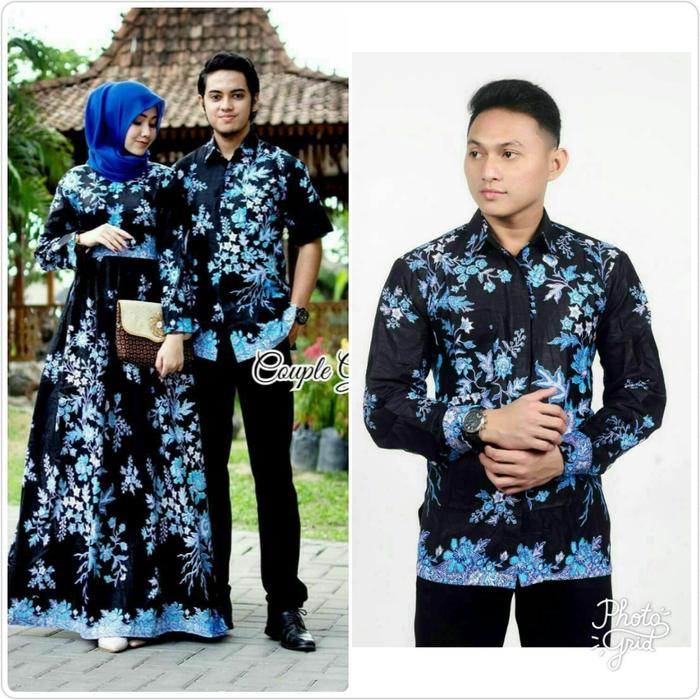 Gambar Batik Couple motif sakura biru dari Mazka Batik Pekalongan undefined Tokopedia