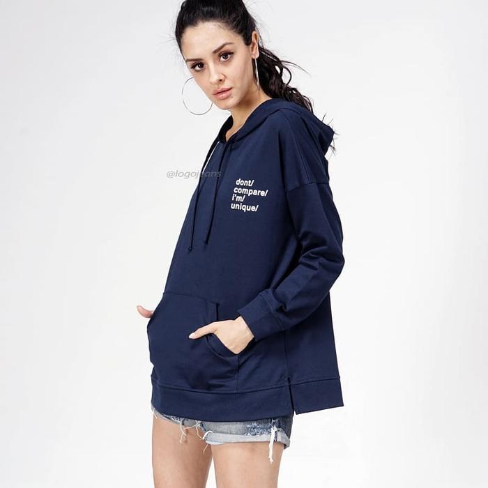 Jual hoodie sweater navy wanita logo 