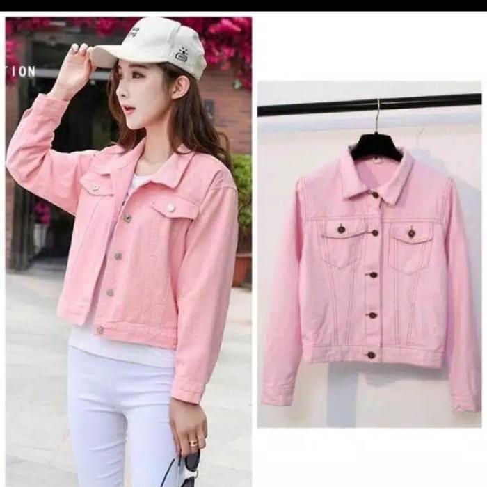 Jual jaket jeans wanita warna pink 