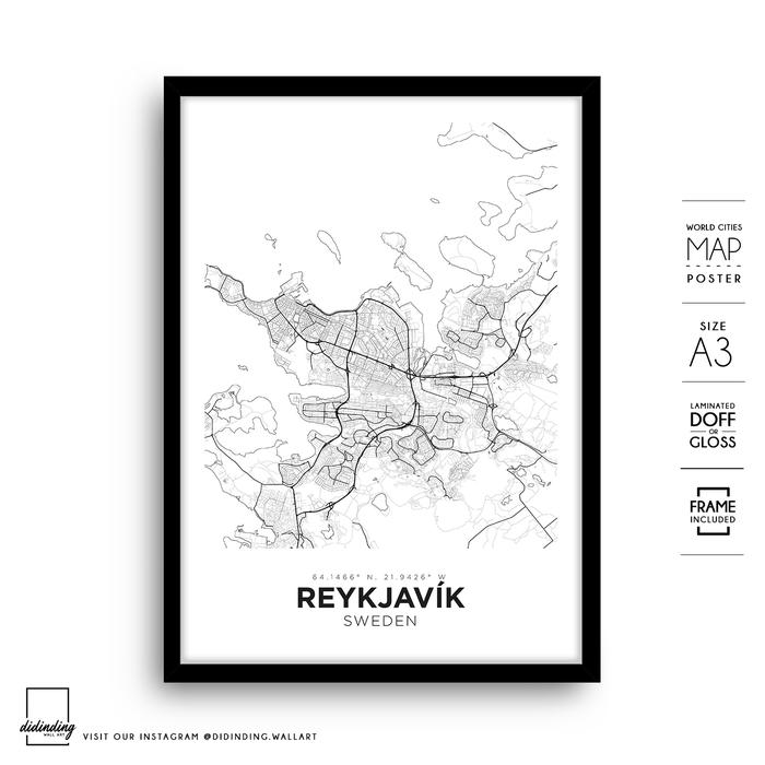 Gambar Reykjavik City Map Art Minimalis Wall Decor Poster Iceland Islandia A3 - Tipis - Hitam dari didinding wall art undefined Tokopedia