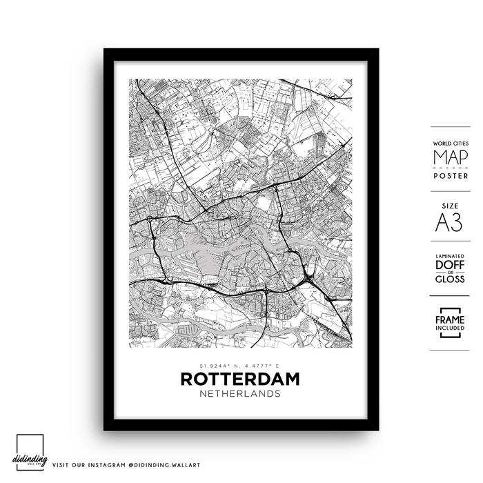 Gambar Rotterdam City Map Art Minimalis Wall Decor Poster Peta Belanda A3 - Tipis - Hitam dari didinding wall art undefined Tokopedia