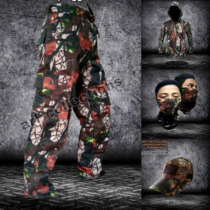 Gambar SETELAN HUNTING SATU SET CELANA+KAOS HODDIE+BUFF+TOPI LORENG PERBAKIN - Loreng Perbakin, 28 dari arl collections undefined Tokopedia