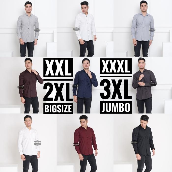 Gambar Kemeja Lengan Panjang Pria Polos Big Size XXXL TripleXL 3XL Jumbo - Hitam, XXXL dari Oureino Official undefined Tokopedia