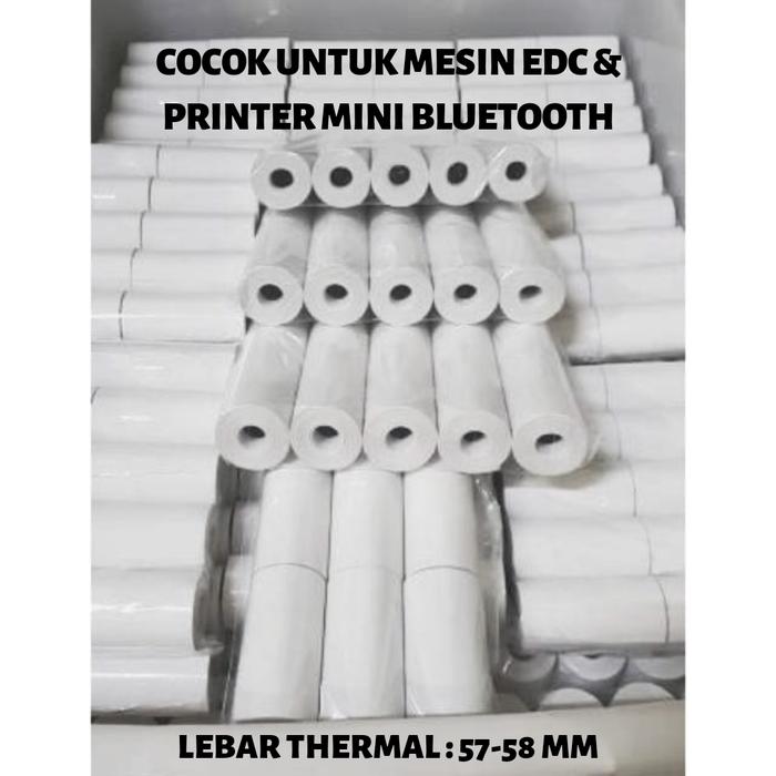 Gambar Kertas Struk Kasir Thermal Paper Roll EDC Printer Bluetooth 57 x 30 dari Hokki Packing Indonesia undefined Tokopedia