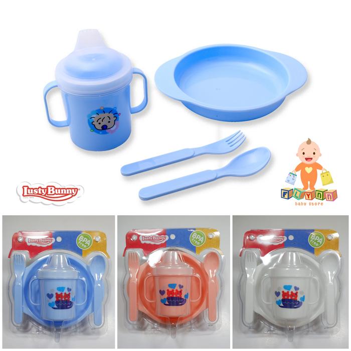 Gambar Piring Bayi Set (Sendok, Garpu, Piring, Botol) Feeding Set 4in1 - Putih dari FLYNN Baby Store undefined Tokopedia