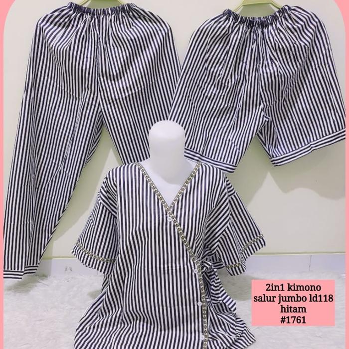Gambar piyama 3in1 kimono salur jumbo - Hitam dari atofashion undefined Tokopedia