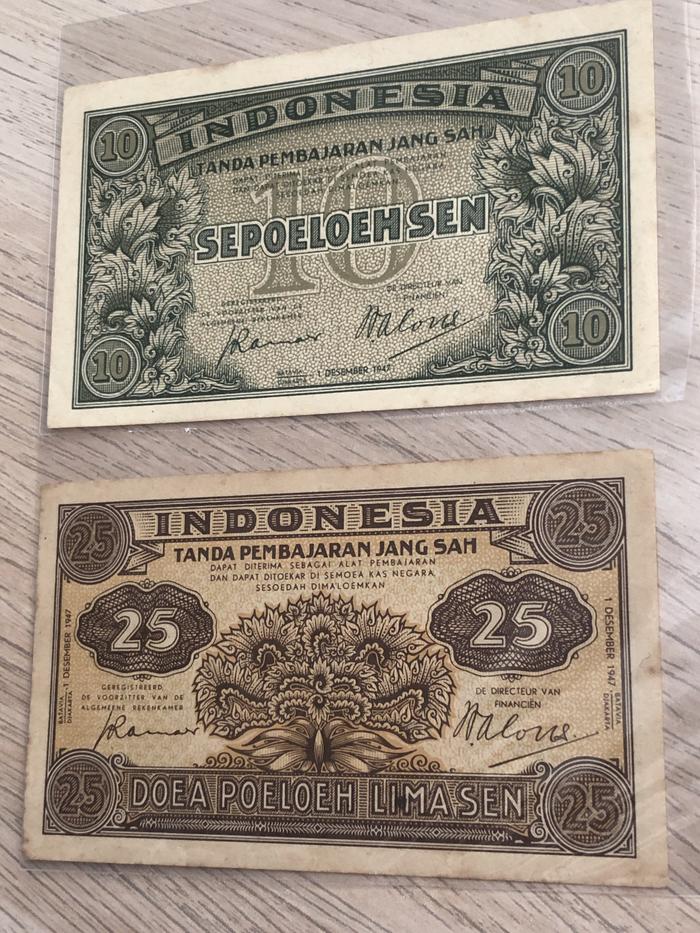 Gambar Uang Kuno Indonesia 10 dan 25 sen ORI tahun 1947 dari Uang Kuno Soekarno undefined Tokopedia
