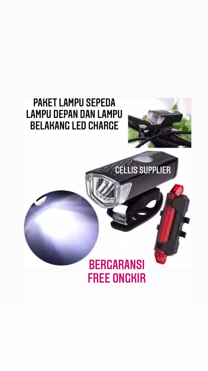 Gambar Paket Lampu sepeda A - lampu depan dan lampu belakang LED Rechargeable dari Cellis Houseware undefined Tokopedia