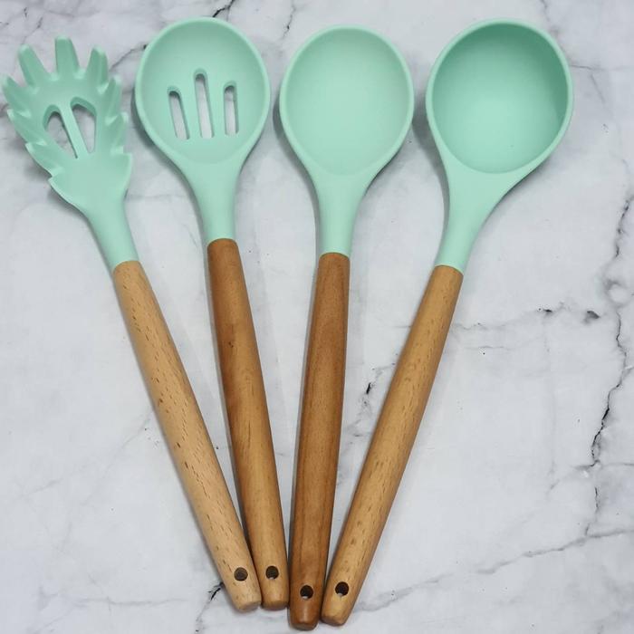 Gambar wooden silicone utensil spatula set for soup and pasta - tosca dari etc shopline undefined Tokopedia
