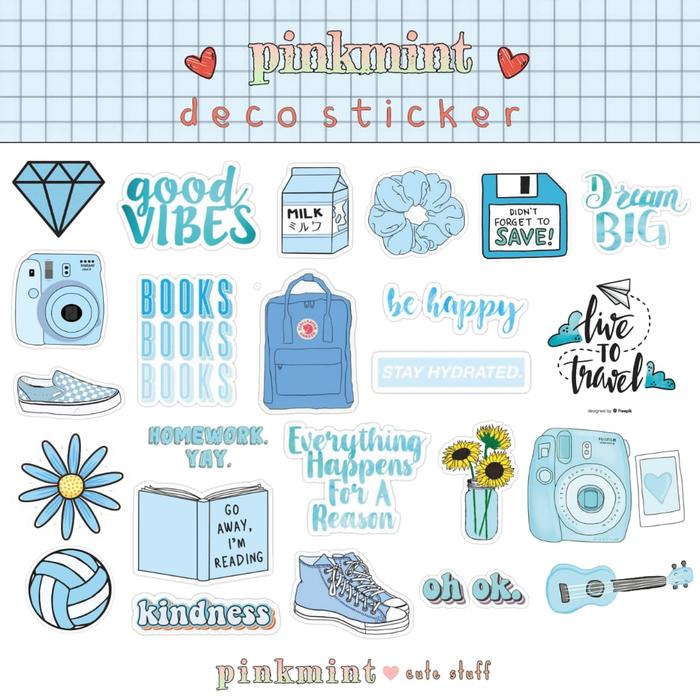 Gambar STICKER AESTHETIC LUCU BUAT CATATAN / BUJO / LAPTOP DLL - Biru Muda dari Vlins Shop undefined Tokopedia