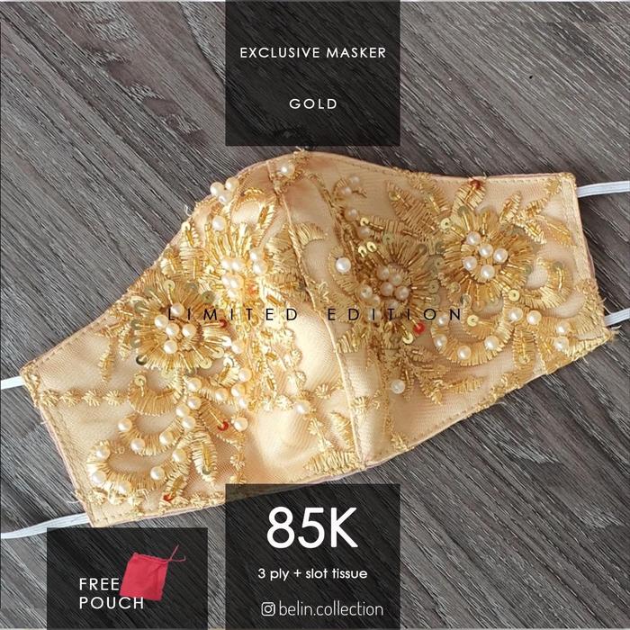 Jual Masker Kain Brokat Premium Pesta 3ply Pengantin Emas Gold Jakarta Utara Belin Collection Tokopedia