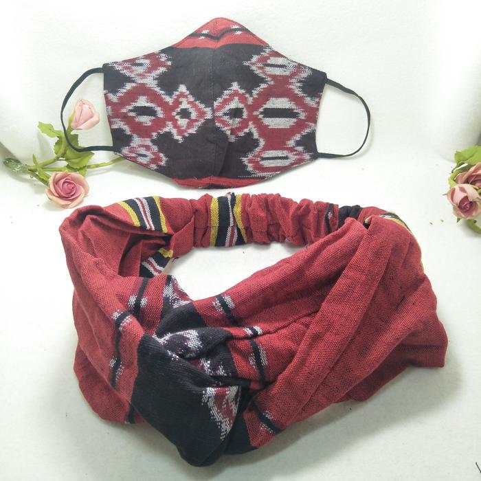 Gambar SET MASKER BANDANA TENUN HALUS EKSKLUSIF - Merah dari Toko Kelly Art undefined Tokopedia