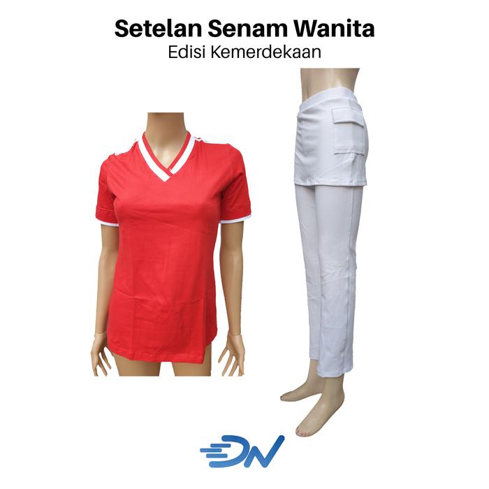 Gambar Setelan baju senam pendek dan celana panjang rok wanita edisi agustusa - Merah, M dari DN Sportswear Official undefined Tokopedia