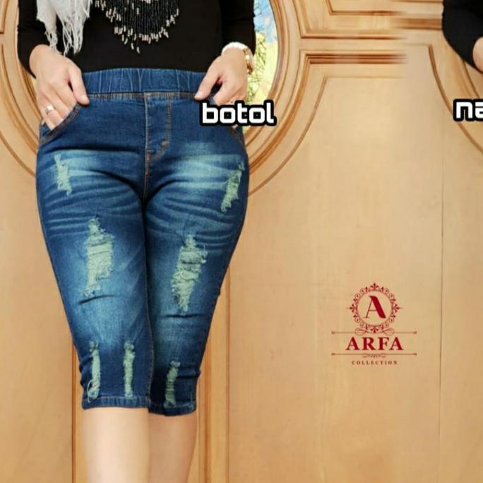 Gambar celana jeans pendek wanita jeans sobek 7/8 - Botol, 31 dari RY JEANS NEW undefined Tokopedia