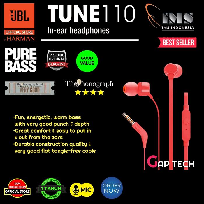 Gambar JBL T110 In Ear Headphones 100% Original - Merah dari GAP TECH OFFICIAL undefined Tokopedia