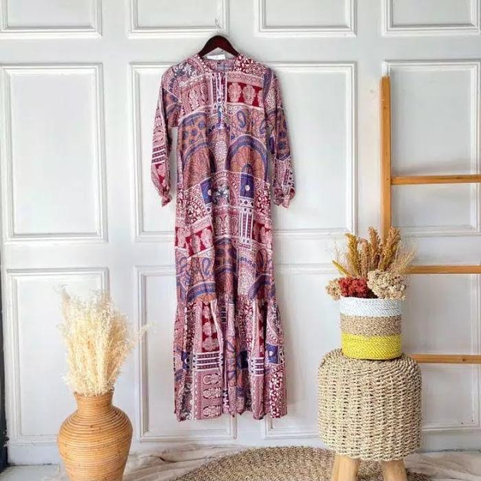 Gambar homey dress rayon viscose gamis - maroon dari nurkha.id undefined Tokopedia