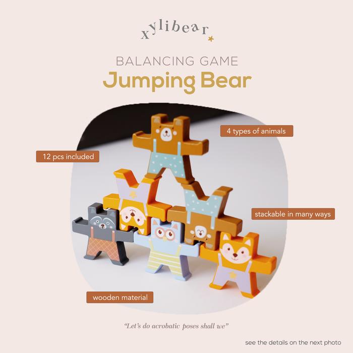 Gambar Jumping Bear - Balancing Game - Wooden Toys - Balok Stacking Block dari XYLIBEAR undefined Tokopedia