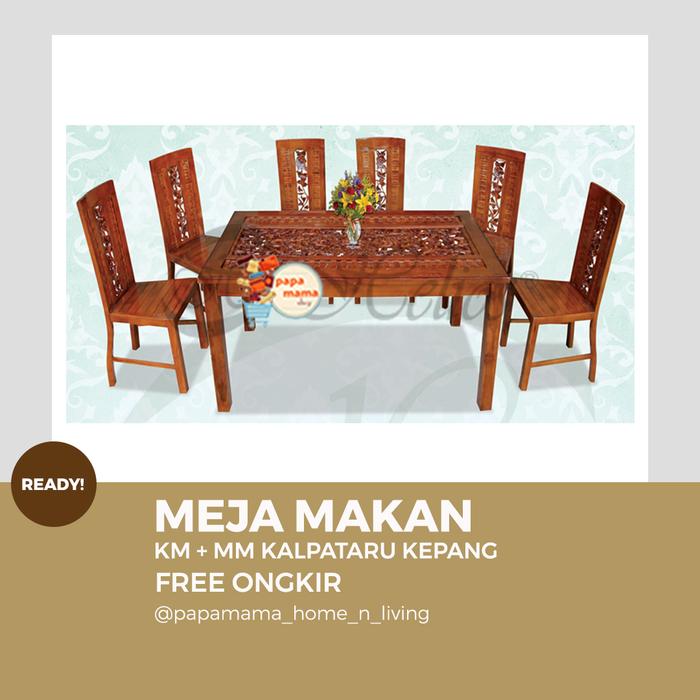 Gambar Meja Makan Jepara Murah Kayu Jati 4/6 set Tipe Kalpataru kepang Medan dari Papamama Home Living undefined Tokopedia