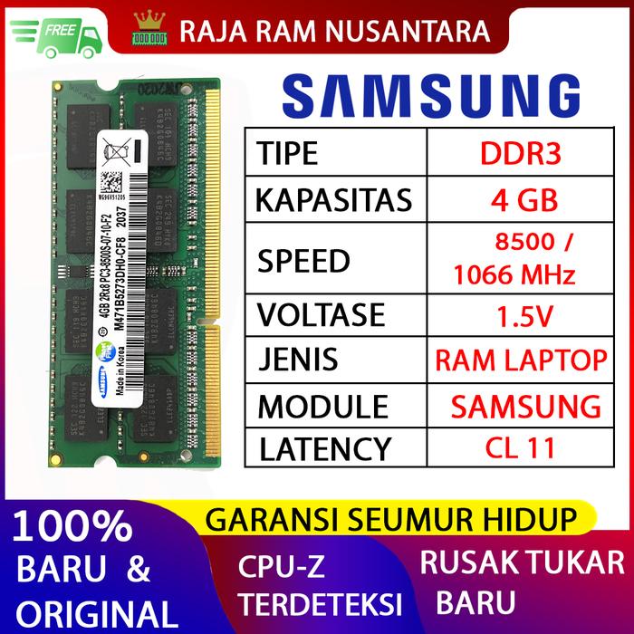 Jual RAM LAPTOP SAMSUNG DDR3 4GB PC 8500 1066 MHz ORI RAM SODIMM