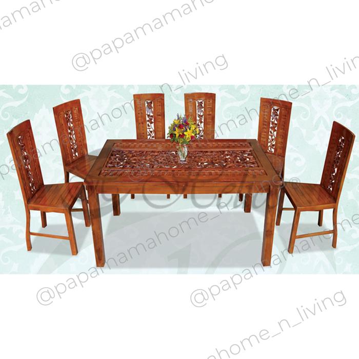 Gambar Meja Makan Jepara Murah Kayu Jati 4/6 set Tipe Kalpataru kepang Medan dari Papamama Home Living undefined 4 Tokopedia