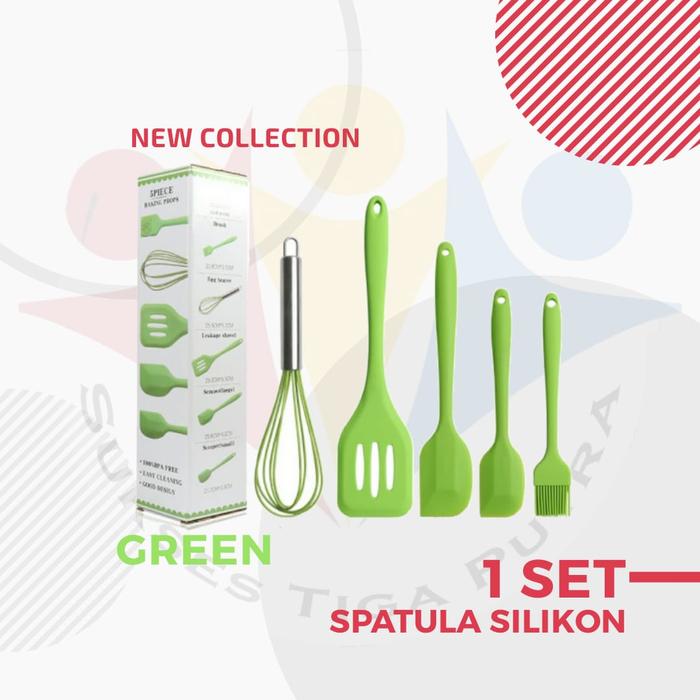 Gambar SPATULA TAHAN PANAS SET SUTIL SILICONE SILIKON 5PCS SET MURAH - Hijau dari SUKSES TIGA SAUDARA undefined Tokopedia