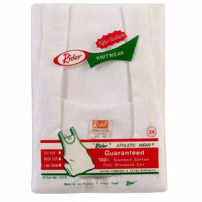 Gambar RIDER Singlet Pria KATUN R 123B Kaos dalam Rider Original 100% Katun Shrunkenize Seamless Standart Ukuran 32-42 Modis Bra - Putih, 32 dari Modissbra227 undefined Tokopedia