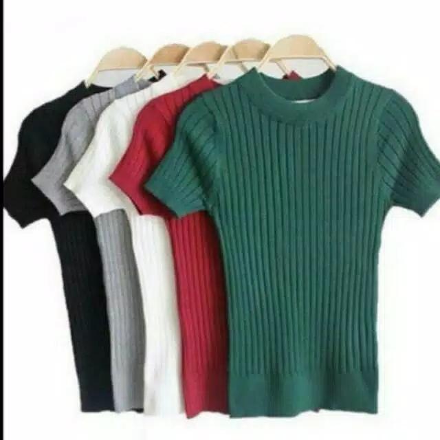 Gambar Kaos Rajut Wanita Lengan Pendek top line best seller - Putih dari Naurah Outfit undefined Tokopedia