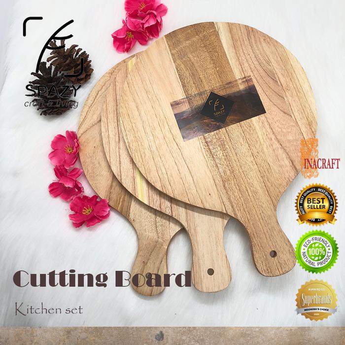 Gambar SPAZY Mahoni Premium Cutting Board - Talenan Kayu Mahoni Model Bulat - 25cm PIZZA dari spazyR undefined Tokopedia