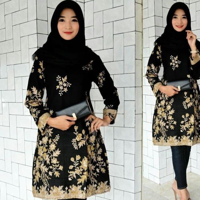 Gambar tunik batik jumbo | tunik batik jumbo ld 120 - hitam cream, XS dari Griya Vinaya Batik undefined 2 Tokopedia