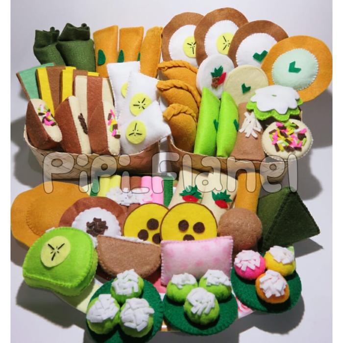 Gambar Mainan Edukasi Flanel Replika Jajan Pasar/ Kue Tradisional Set C 30pcs dari Pipi_Flanel undefined Tokopedia