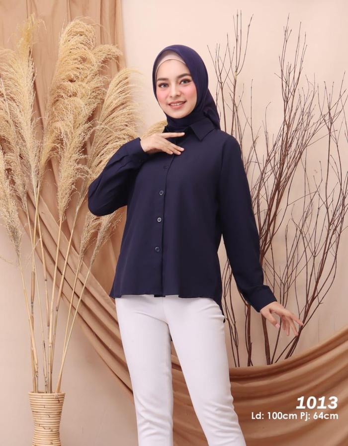 Gambar Blouse Safron Premium 1013HW ATASAN MUSLIM FASHION WANITA HIJAB - Navy dari Hw Officially undefined Tokopedia