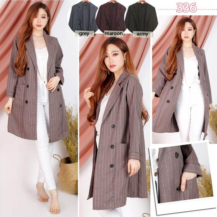 Gambar Noelle Long Coat Blazer / Outer Panjang Wanita Cewe Korea Style - all size, Grey dari Extaliaz undefined Tokopedia