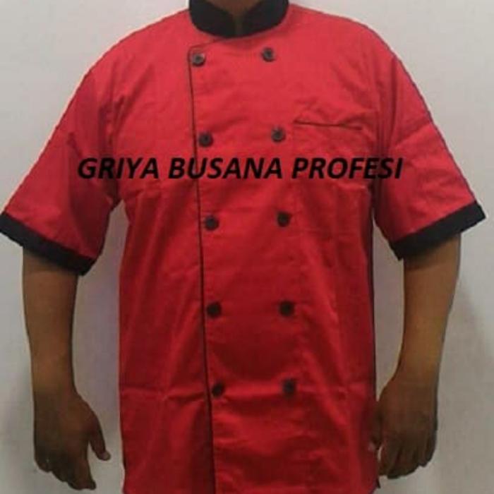 Gambar JUMBO Seragam Baju Chef Baju Koki Putih Lengan Pendek Size XXL JUMBO - Merah dari Griya Busana Profesi undefined Tokopedia