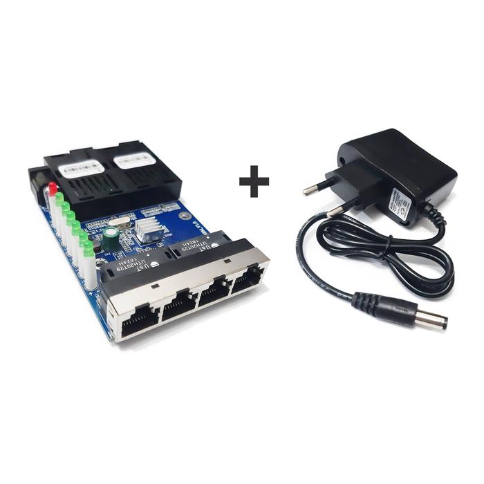 Gambar PCB Board 4 RJ45 2 SC Fiber Optic Converter 10/100Mbps Ethernet Switch - Plus Adaptor dari Central Electronic New undefined Tokopedia