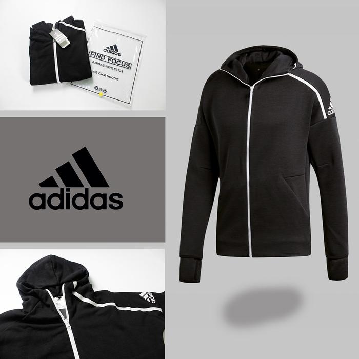 JAKET HOODIE ADIDAS ZNE FULL ZIPP BLACK JAKET ADIDAS ZNE JUMPER  HOODIE BLACK, M