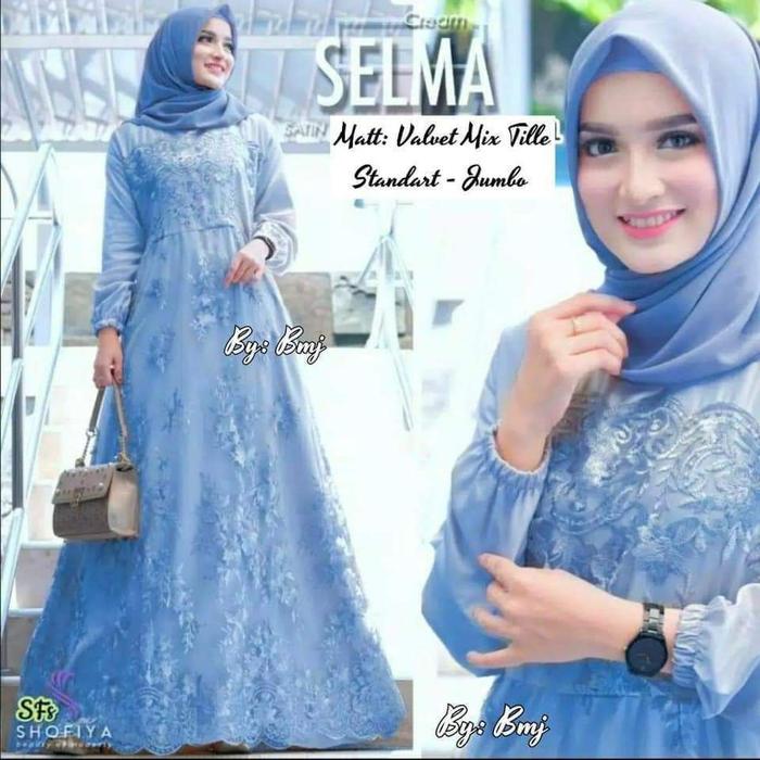 Gambar GAMIS WANITA MUSLIM TERBARU BAJU GAMIS BROKAT DRESS PANJANG MODERN - Biru Muda, Standar dari MELYSA BATIK undefined Tokopedia