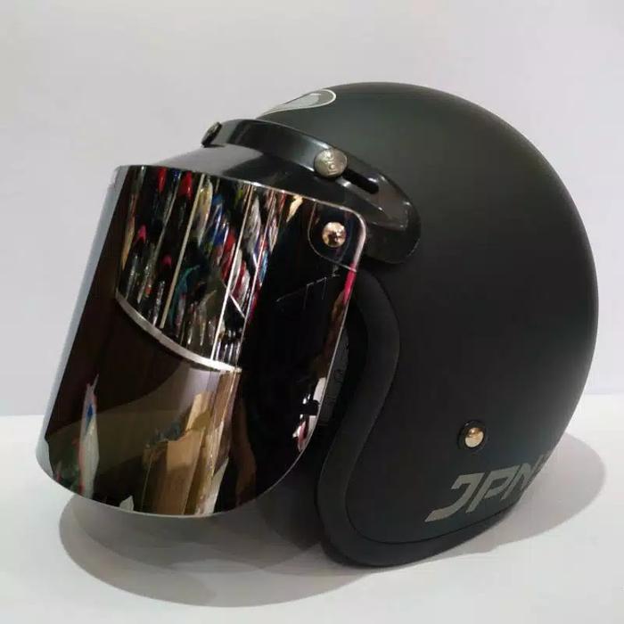 Gambar Helm bogo jpn Retro Hitam dop (Bisa Bayar di Tempat)Set kaca - kc datar silver, M dari MR store.20 undefined Tokopedia