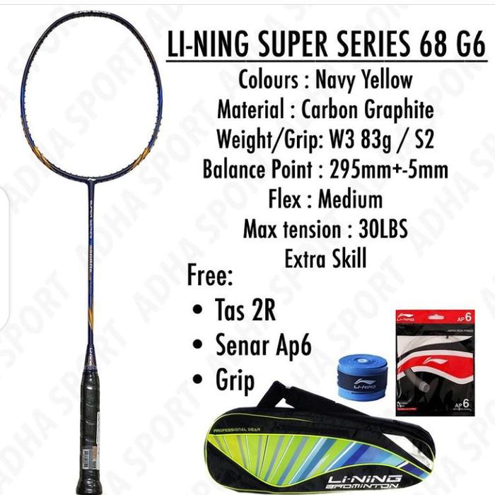Jual RAKET LINING SUPER SERIES 68 G6 / SS 68 NAVY YELLOW ORIGINAL LI-NING -  Kota Surabaya - Adha Sport | Tokopedia