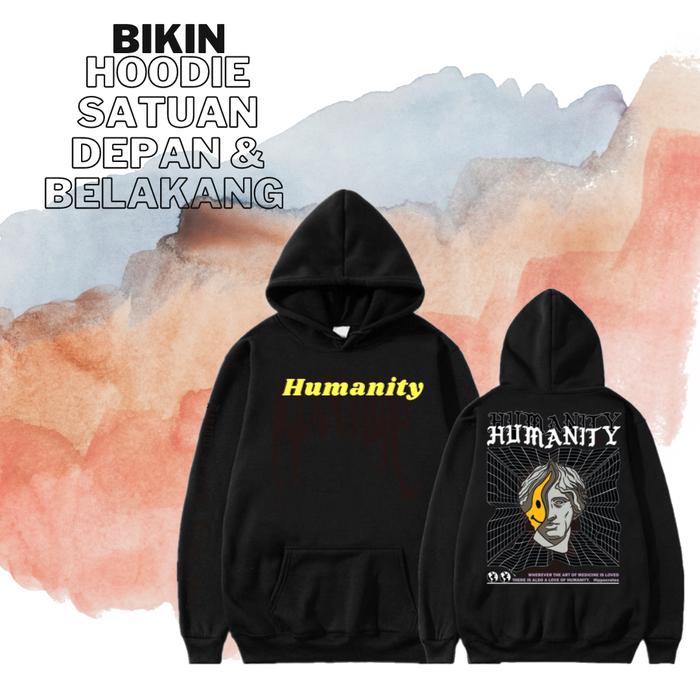 CUSTOM HOODIE SABLON SATUAN DEPAN BELAKANG SISI Putih, S