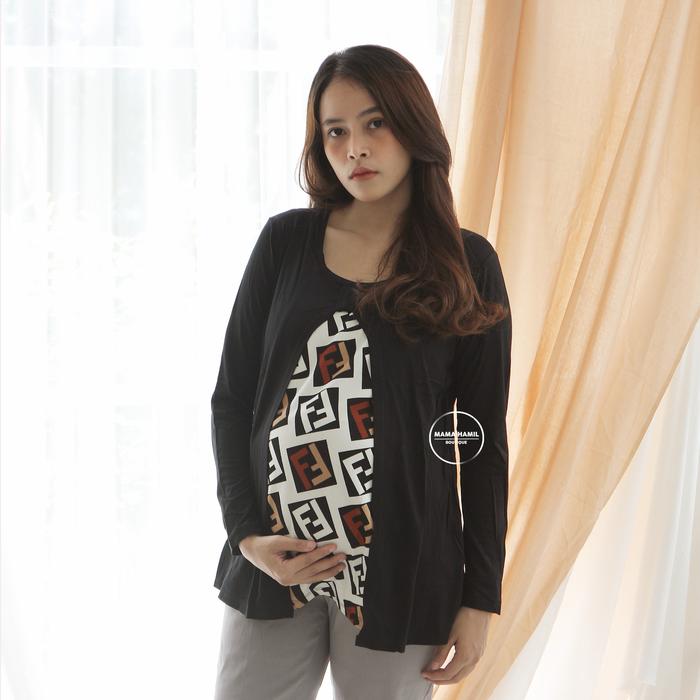 Gambar Baju Atasan Ibu Hamil Muslim Cardigan FF Laila Long Blouse - SJ 372 - Putih dari MamaHamil Butik undefined Tokopedia